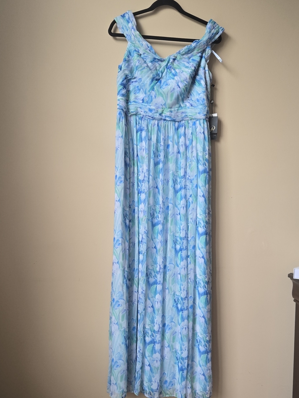 Adrianna Papell Blue and Aqua Floral Maxi Dress